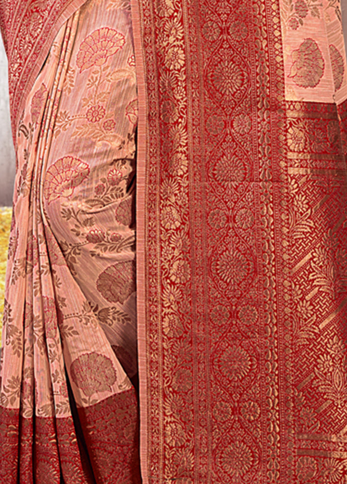 Peach Cotton Saree With Blouse Piece - Indian Silk House Agencies