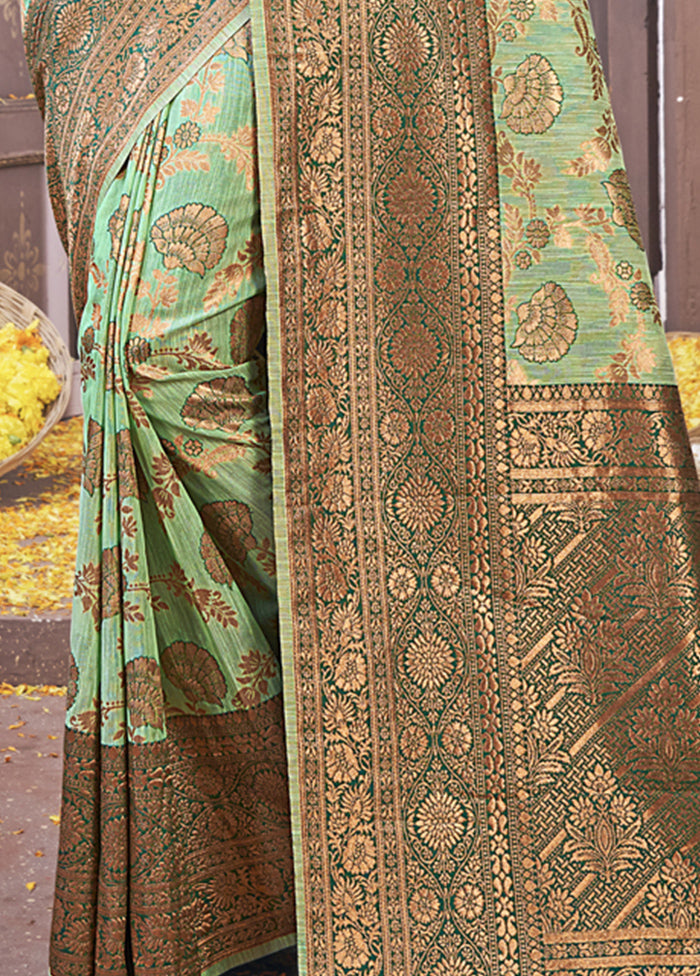 Green Cotton Saree With Blouse Piece - Indian Silk House Agencies