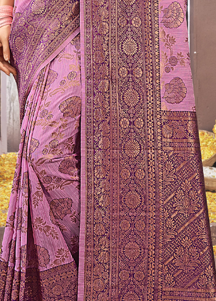 Pink Cotton Saree With Blouse Piece - Indian Silk House Agencies