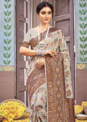 Grey Cotton Saree With Blouse Piece - Indian Silk House Agencies