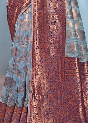 Sky Blue Cotton Saree With Blouse Piece - Indian Silk House Agencies