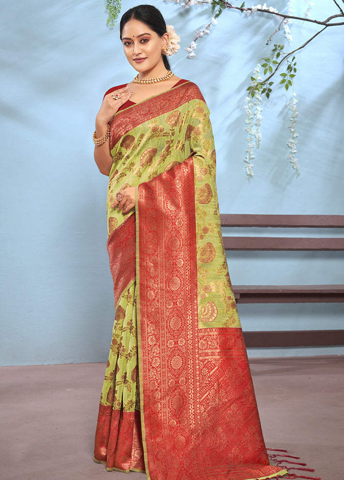 Green Cotton Saree With Blouse Piece - Indian Silk House Agencies