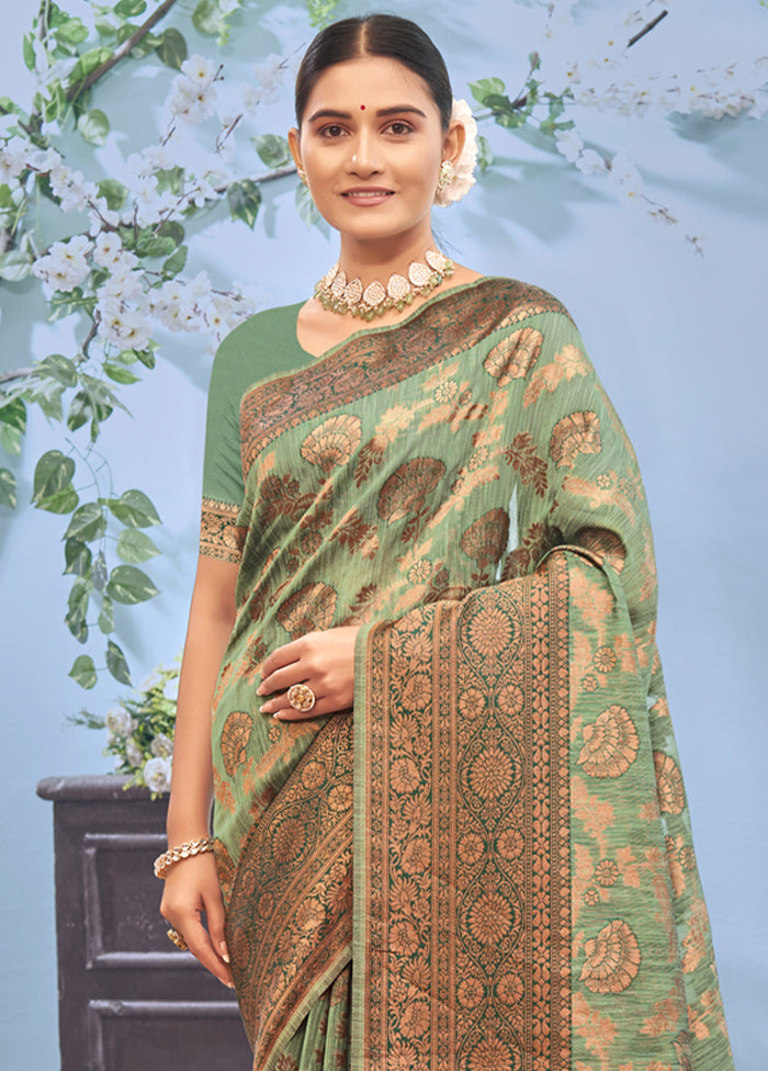 Sea Green Cotton Saree With Blouse Piece - Indian Silk House Agencies