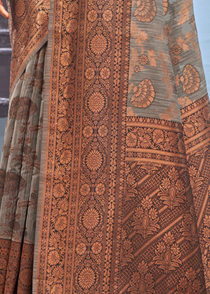 Grey Cotton Saree With Blouse Piece - Indian Silk House Agencies