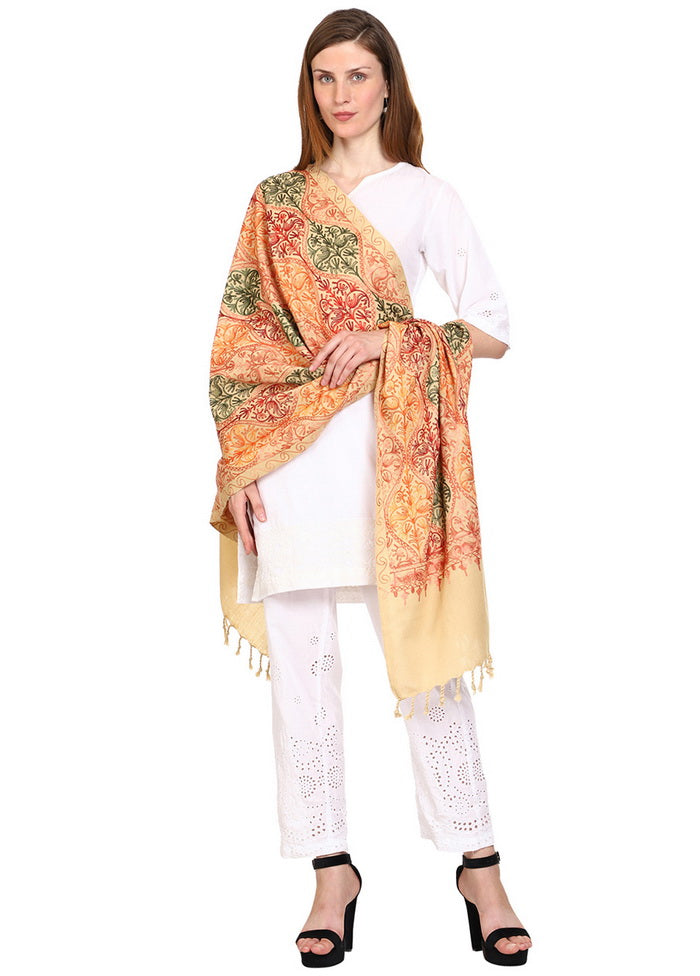 Beige Poly Wool Matka Shawl - Indian Silk House Agencies