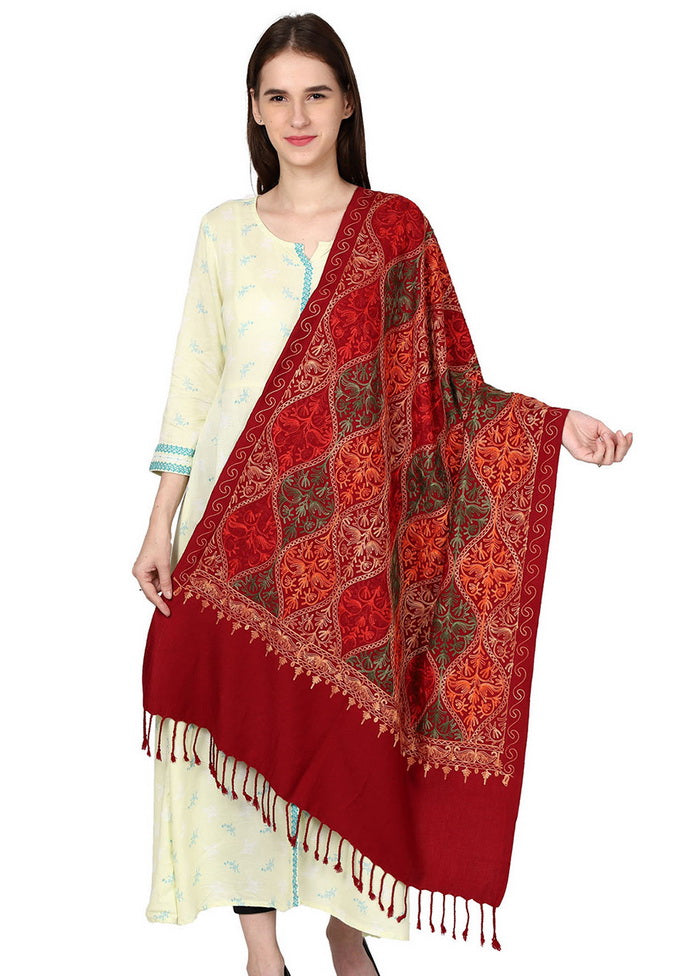 Maroon Acro Wool Matka Shawl - Indian Silk House Agencies