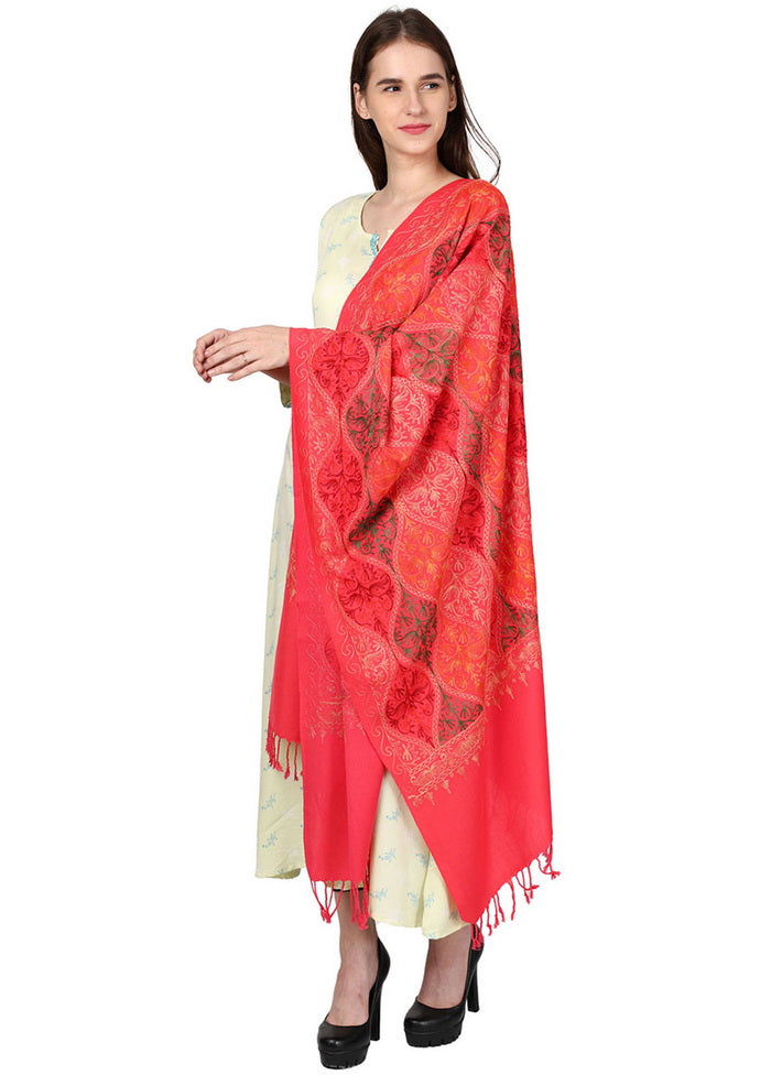 Red Acro Wool Matka Shawl - Indian Silk House Agencies