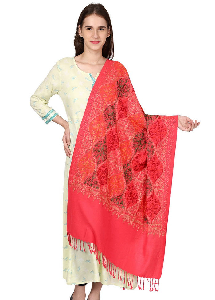 Red Acro Wool Matka Shawl - Indian Silk House Agencies