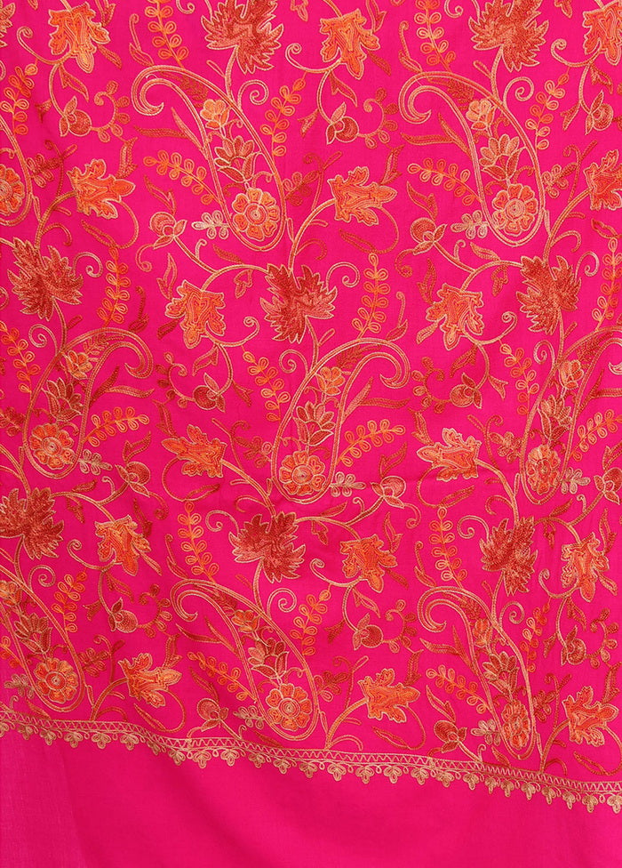 Pink Acro Wool Kashmiri Aari Shawl - Indian Silk House Agencies