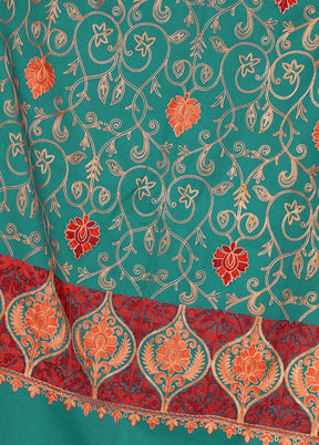 Sea Green Acro Wool Kashmiri Aari Shawl - Indian Silk House Agencies