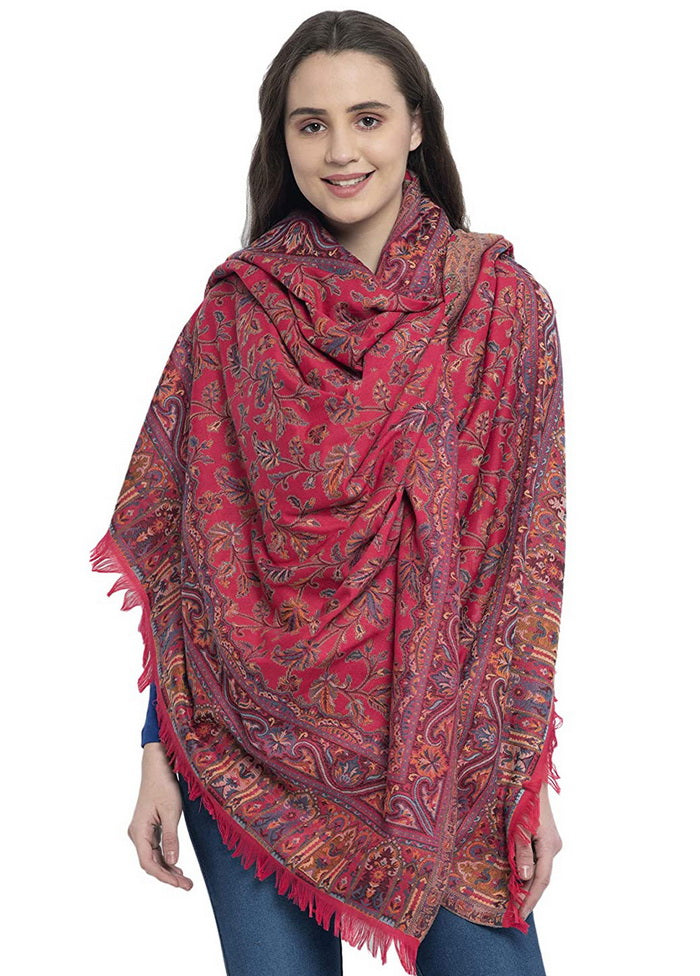 Pink Poly Wool Kani Weave Shawl - Indian Silk House Agencies