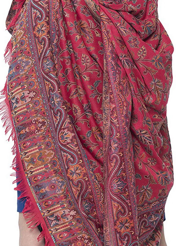 Pink Poly Wool Kani Weave Shawl - Indian Silk House Agencies