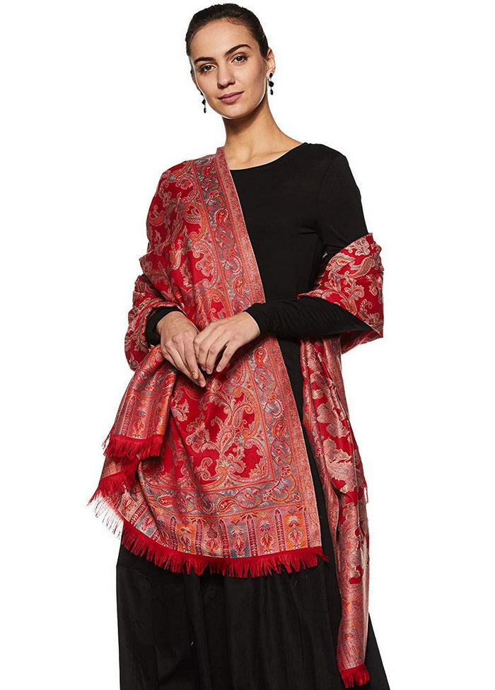 Red Poly Wool Kani Weave Shawl - Indian Silk House Agencies