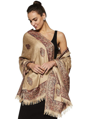 Beige Poly Wool Woven Shawl - Indian Silk House Agencies