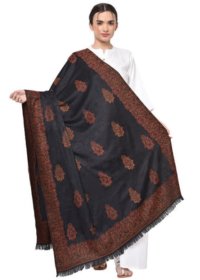 Black Poly Wool Woven Shawl - Indian Silk House Agencies