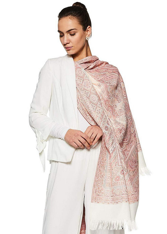 White Poly Wool Woven Shawl - Indian Silk House Agencies