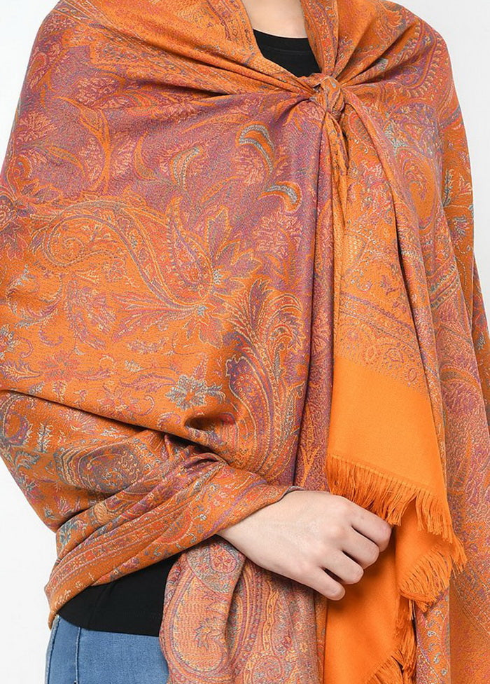 Orange Poly Wool Woven Shawl - Indian Silk House Agencies