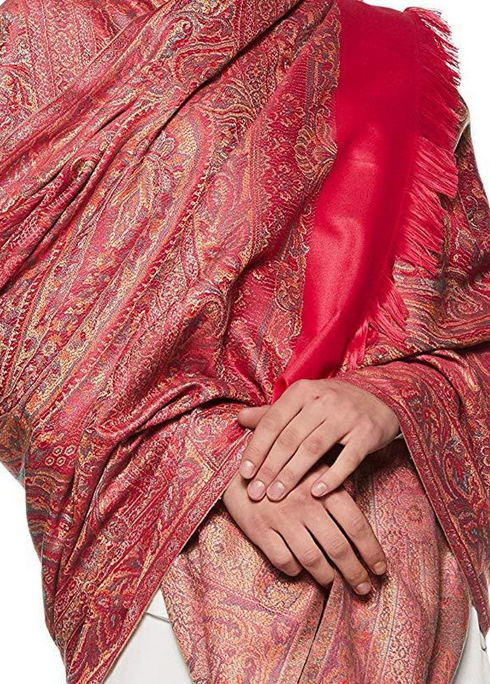 Pink Poly Wool Woven Shawl - Indian Silk House Agencies