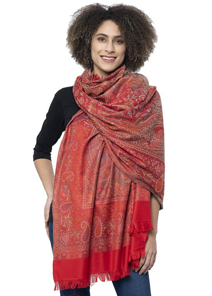 Red Poly Wool Woven Shawl - Indian Silk House Agencies