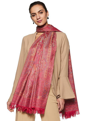 Pink Poly Wool Woven Shawl - Indian Silk House Agencies