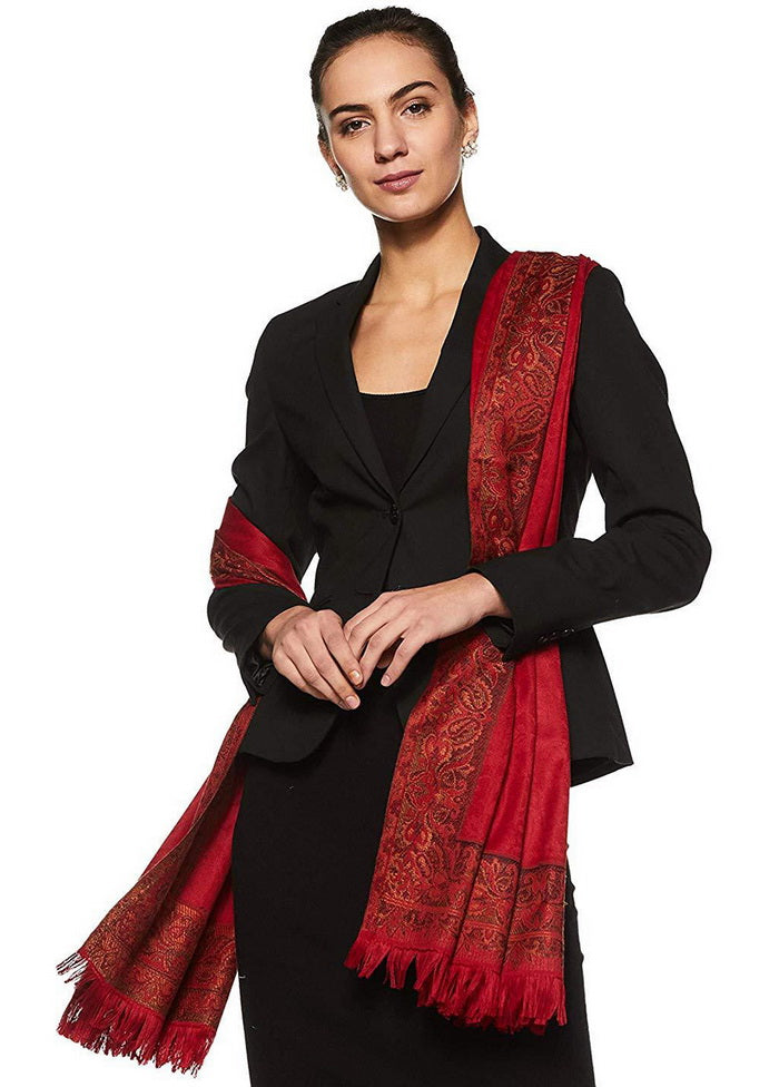 Maroon Poly Wool Woven Shawl - Indian Silk House Agencies