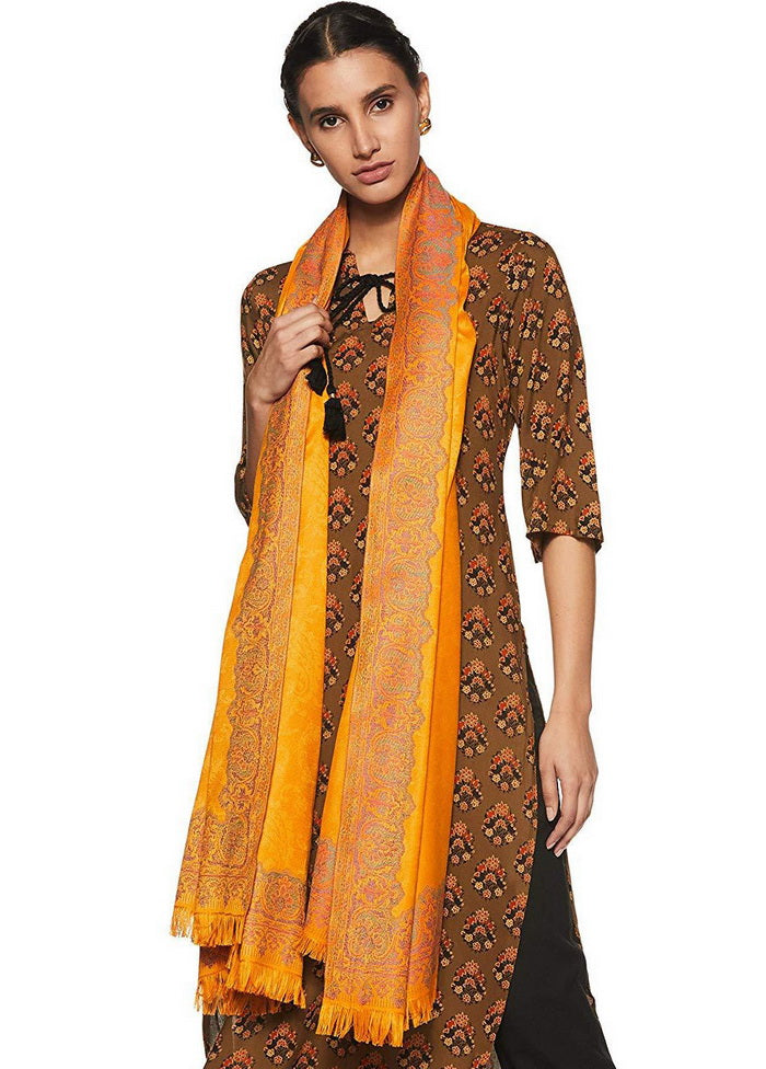 Mustard Poly Wool Woven Shawl - Indian Silk House Agencies