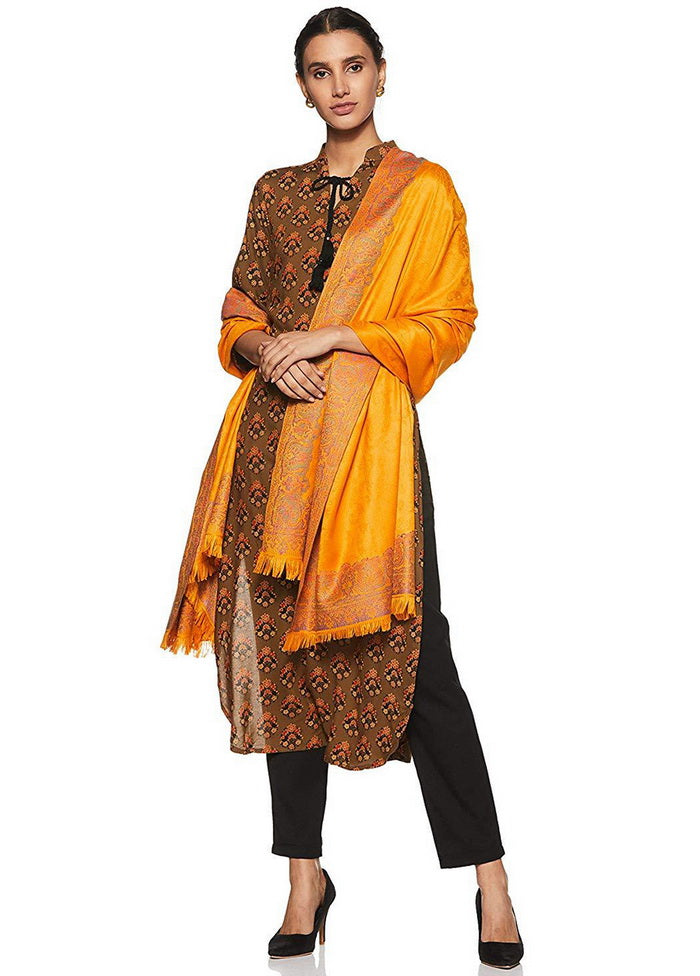 Mustard Poly Wool Woven Shawl - Indian Silk House Agencies