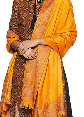 Mustard Poly Wool Woven Shawl - Indian Silk House Agencies