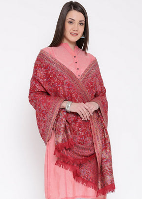 Maroon Poly Wool Kalam Kari Shawl - Indian Silk House Agencies