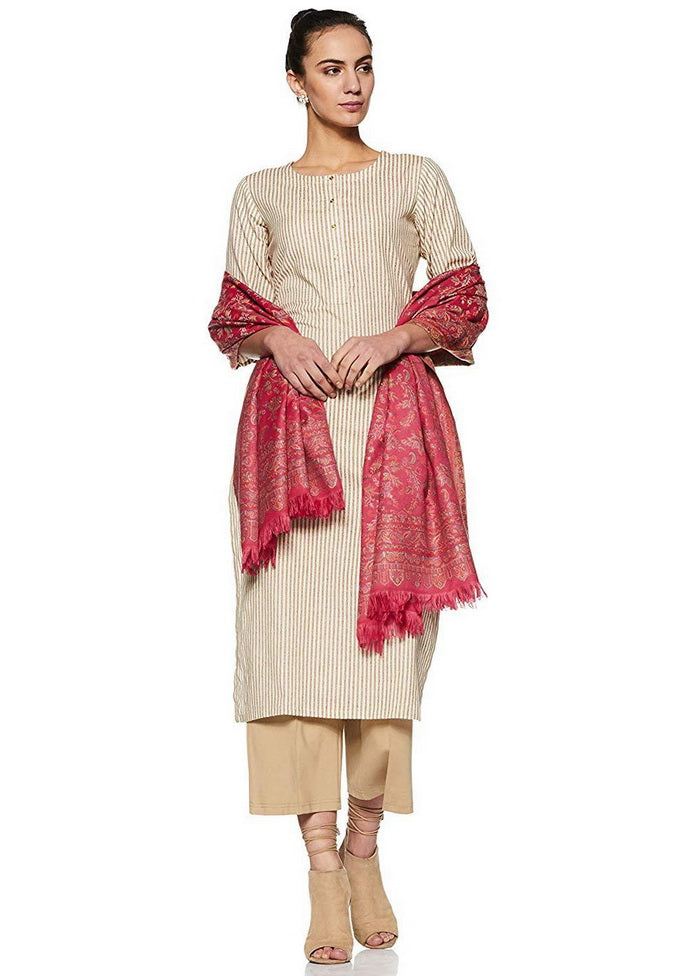 Pink Poly Wool Kalam Kari Shawl - Indian Silk House Agencies