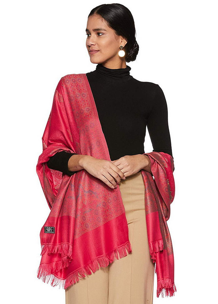 Pink Poly Wool Woven Shawl - Indian Silk House Agencies