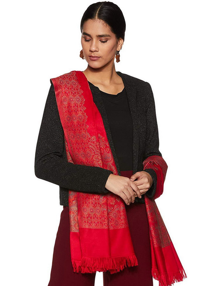 Red Poly Wool Woven Shawl - Indian Silk House Agencies