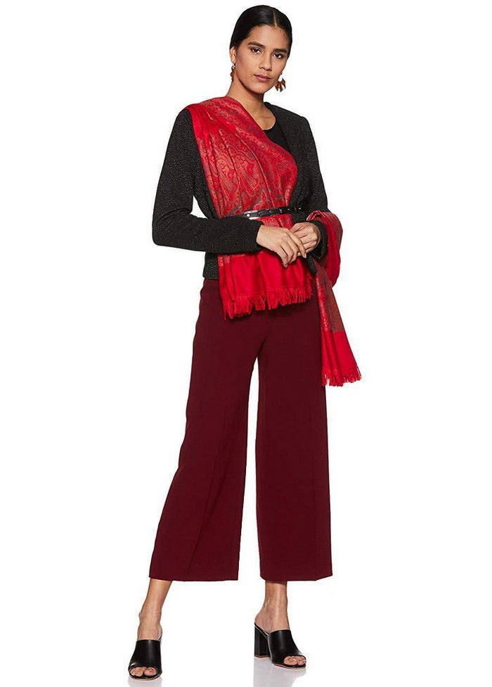 Red Poly Wool Woven Shawl - Indian Silk House Agencies
