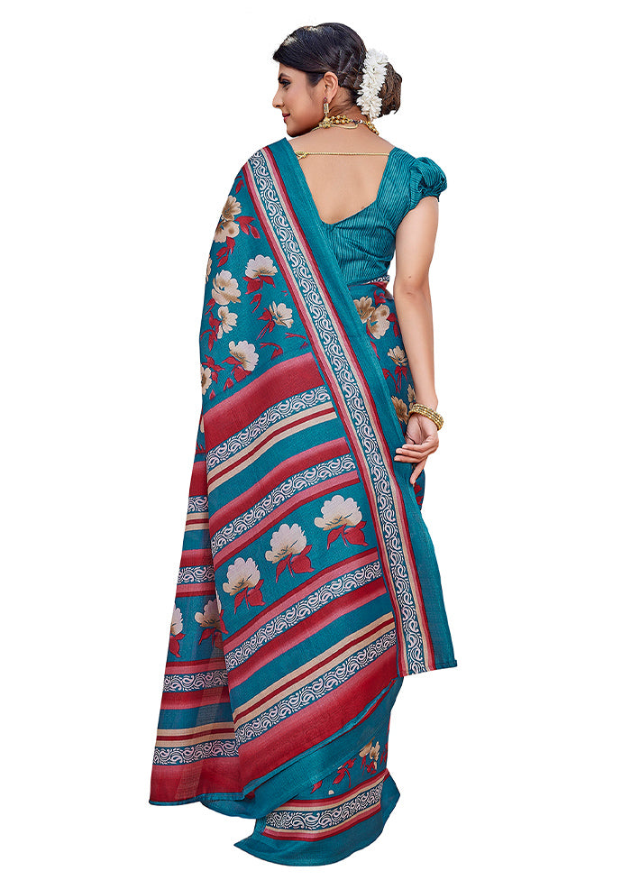 Rama Dupion Silk Saree With Blouse Piece