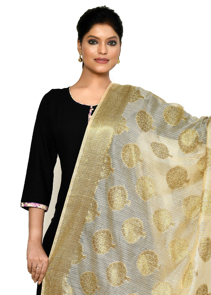 Beige Cotton Silk Zari Work Dupatta