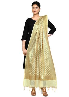 Beige Cotton Silk Zari Work Dupatta