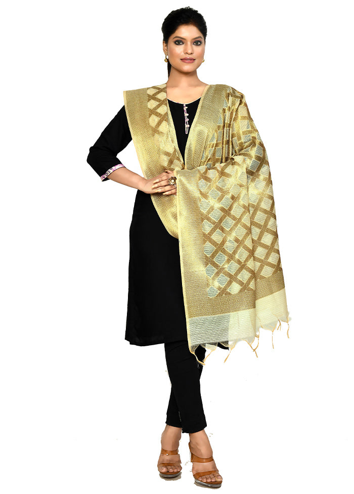 Beige Cotton Silk Zari Work Dupatta