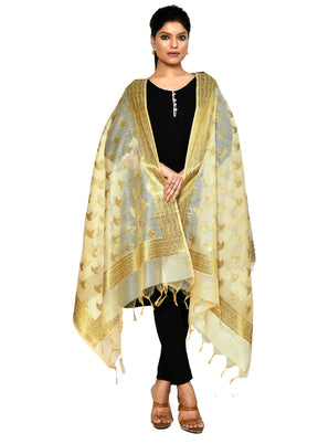 Beige Cotton Silk Zari Work Dupatta