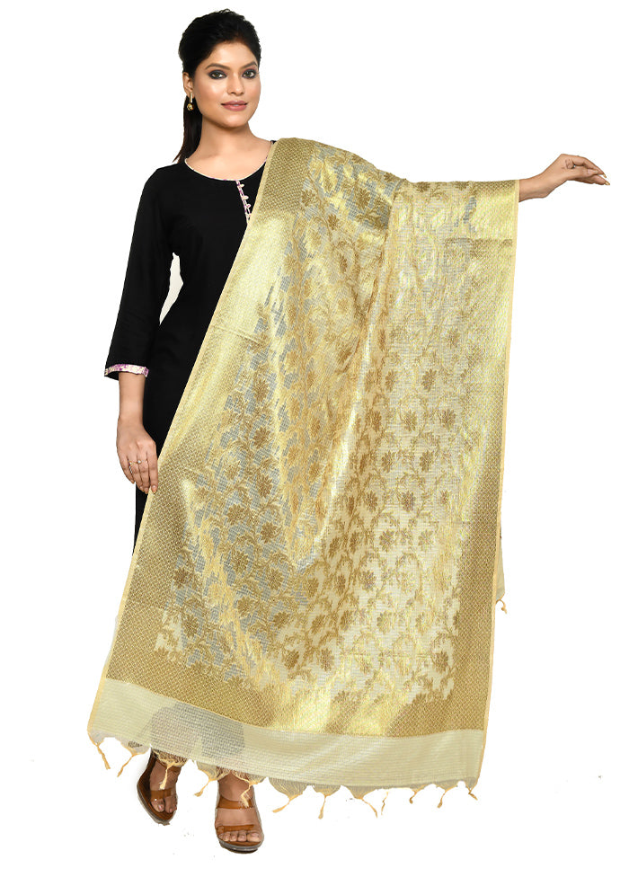 Beige Cotton Silk Zari Work Dupatta