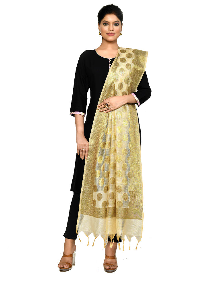 Beige Cotton Silk Zari Work Dupatta