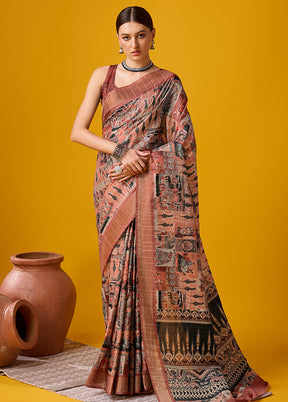 Brown Cotton Saree With Blouse Piece - Indian Silk House Agencies