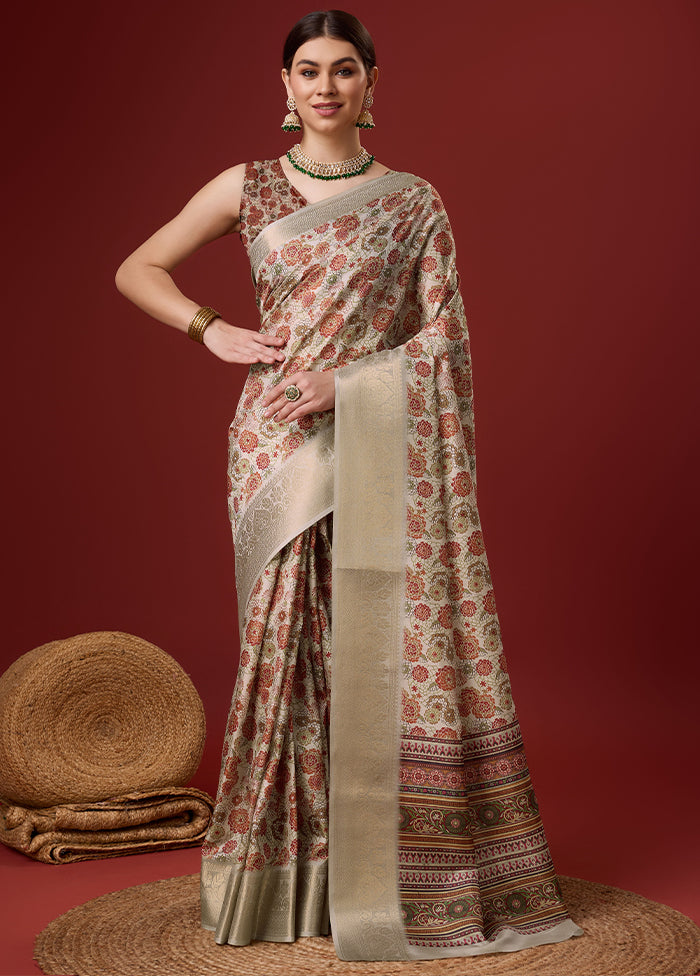 Brown Cotton Saree With Blouse Piece - Indian Silk House Agencies