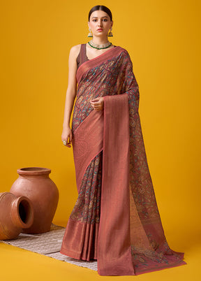 Peach Cotton Saree With Blouse Piece - Indian Silk House Agencies