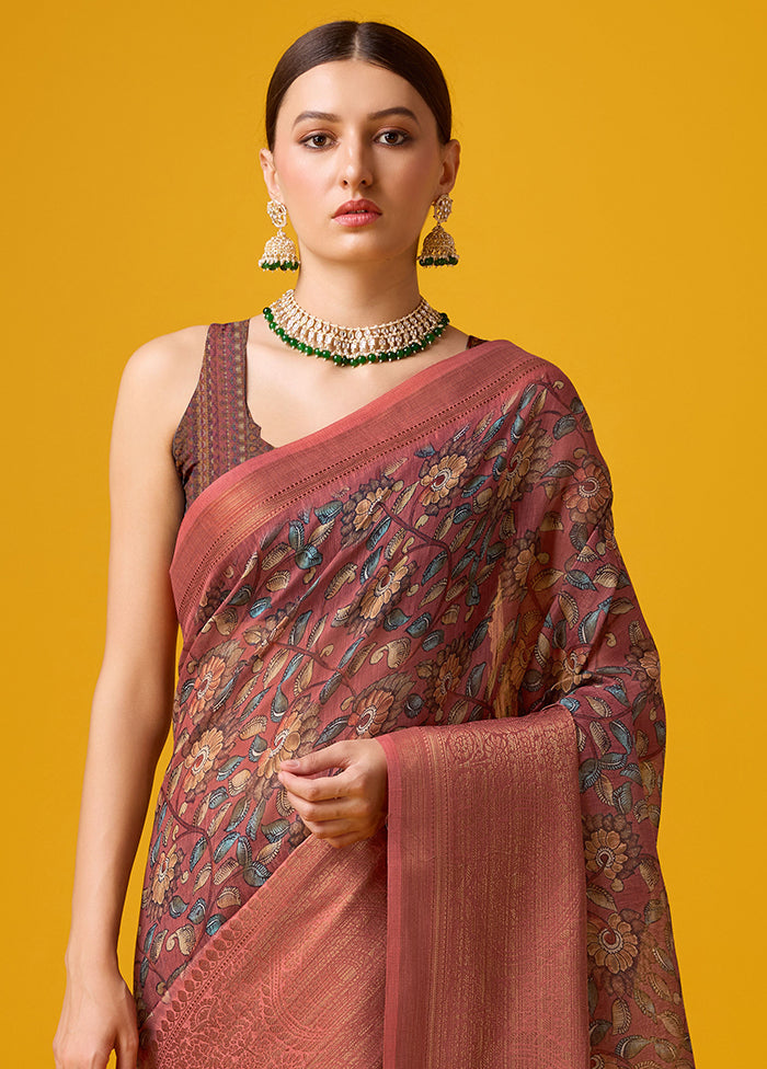 Peach Cotton Saree With Blouse Piece - Indian Silk House Agencies