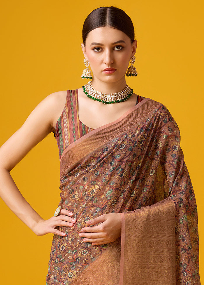 Brown Cotton Saree With Blouse Piece - Indian Silk House Agencies