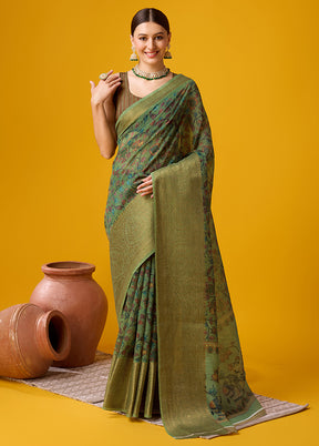 Green Cotton Saree With Blouse Piece - Indian Silk House Agencies