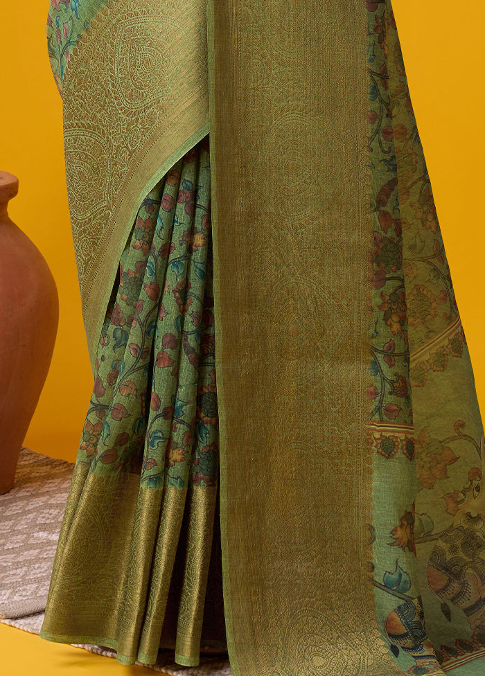 Green Cotton Saree With Blouse Piece - Indian Silk House Agencies