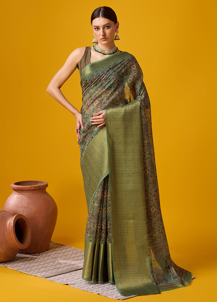 Green Cotton Saree With Blouse Piece - Indian Silk House Agencies