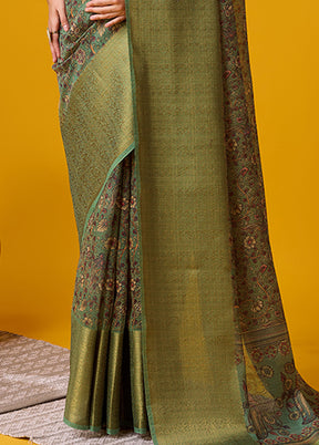 Green Cotton Saree With Blouse Piece - Indian Silk House Agencies