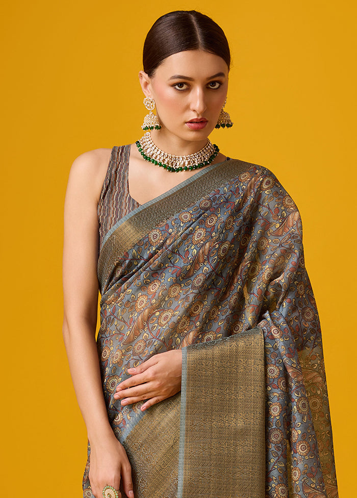 Grey Cotton Saree With Blouse Piece - Indian Silk House Agencies